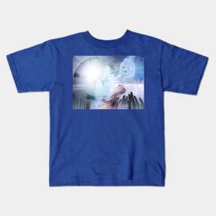 Woman's head silhouette and praying hands Kids T-Shirt